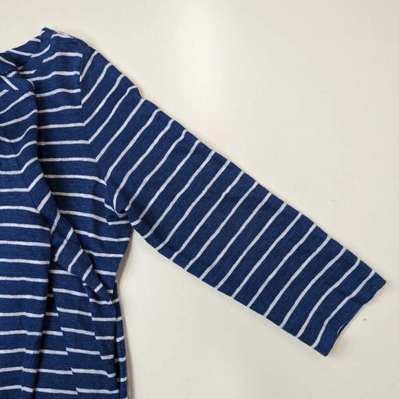J Jill Linen Blend Blue White Striped 3/4 Sleeve Drawstring Hem Top Size Small - Picture 4 of 8